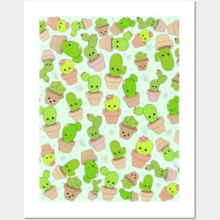 Kawaii Cactus Pattern Posters and Art